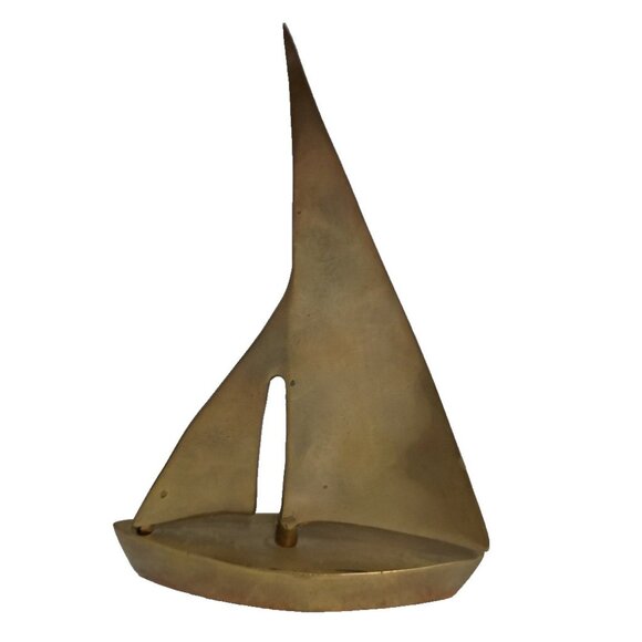 Vintage 1960s Solid Brass Sailboat Figurine Mid Century Modern Nautical Decor - Picture 1 of 9
